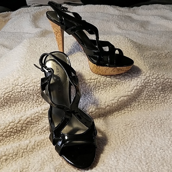 black cork heeled sandals